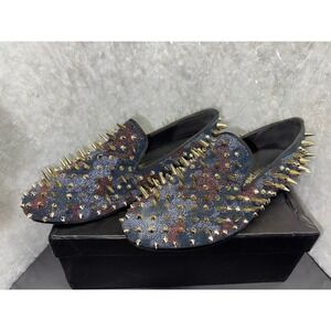 Harpelunde Mens Studded Spiked Loafers Blue Red Pattern Size 10 Dress Shoes